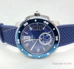 Copy Cartier Calibre De Diver SS Blue Rubber Strap Watch - Low Price
